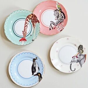 Yvonne Ellen London Tea-Time Set of 4 Tea Plates, Carnival Animals
